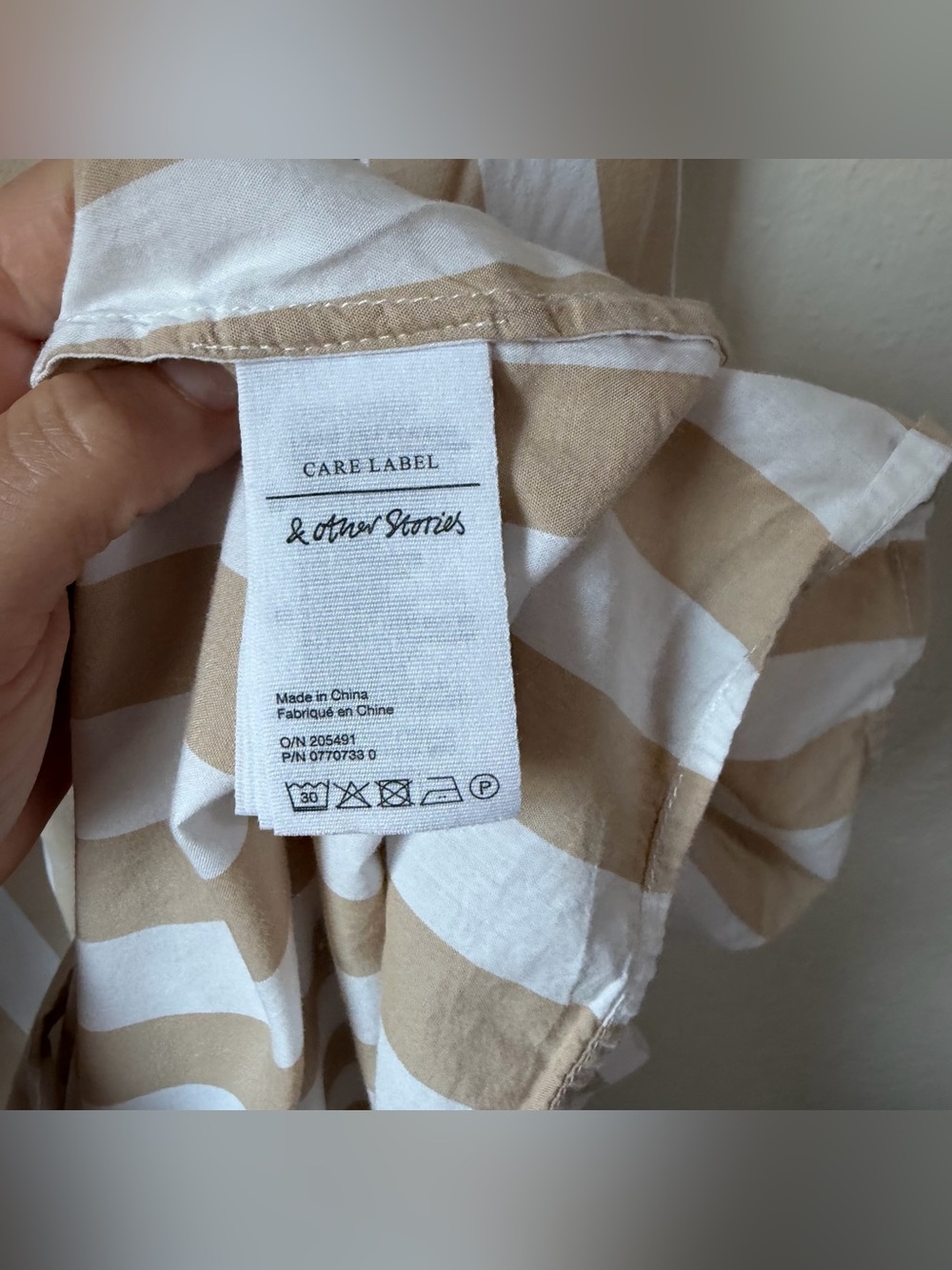 & Other Stories Striped Cotton Midi Dress Size 8 Tan White Mixed Stripe Sundress - Picture 9 of 12